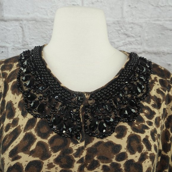 Inc International Concepts Leopard Print Beaded Bib Cardigan Sweater - Picture 2 of 7